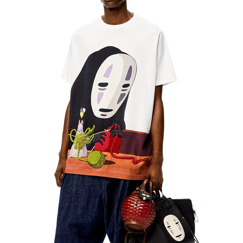 商品Loewe|【预售3-7天】LOEWE/罗意威 22年春夏新款 Spirited Away千与千寻联名系列 男女同款多色拼接纯棉Kaonashi印花短袖T恤S928Y22J06-9990,价格¥4211,第5张图片详细描述