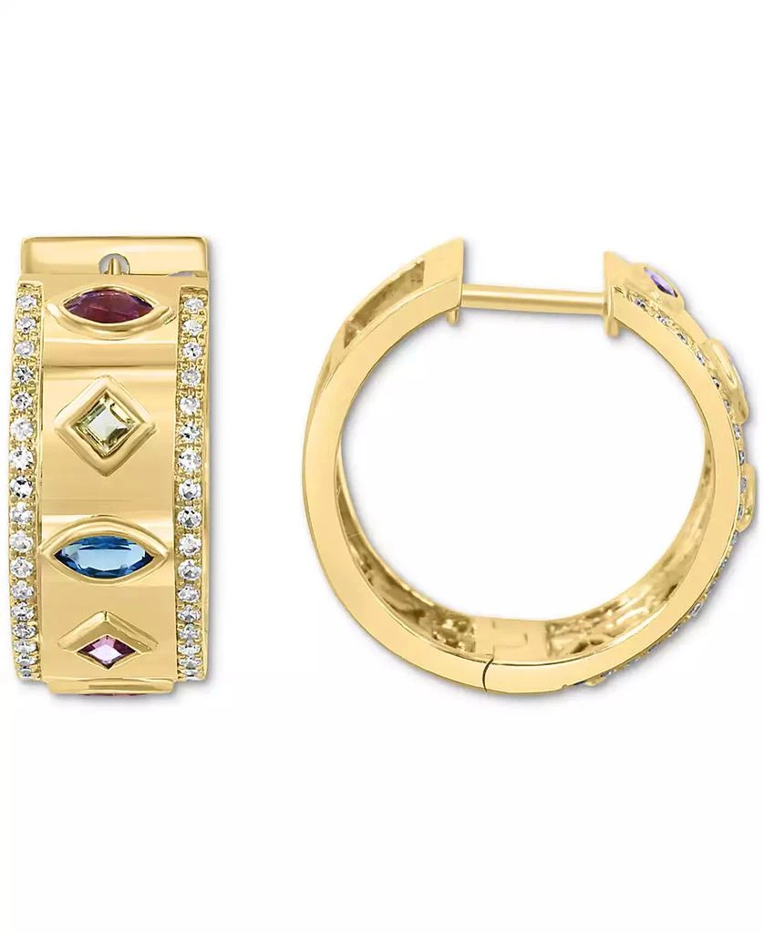 商品Effy|EFFY® Multi-Gemstone (3/4 ct. t.w.) & Diamond (1/4 ct. t.w.) Small Hoop Earrings in 14k Gold, 0.71",价格¥16295,第3张图片详细描述