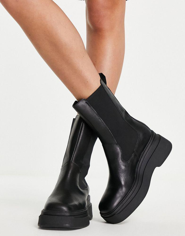 商品Vagabond|Vagabond Carla elastic side leather flatform chelsea boots in black,价格¥1036,第5张图片详细描述