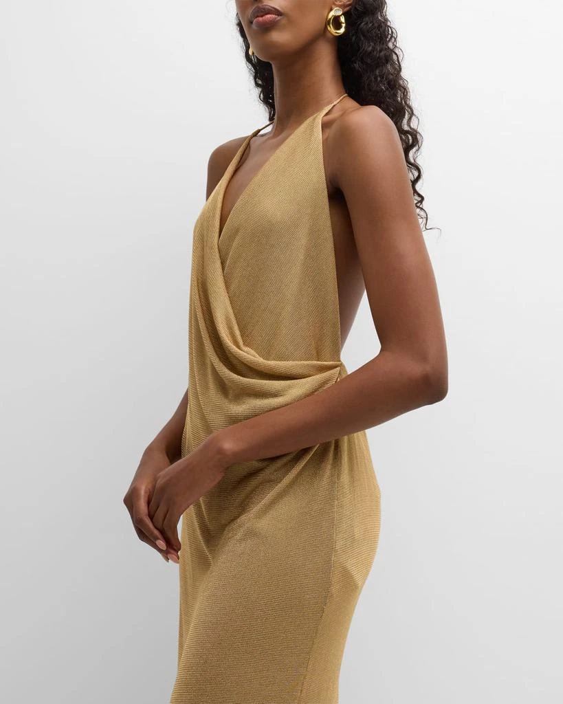 Luxury Metallic Jersey Draped Plunging Wrap Gown 商品