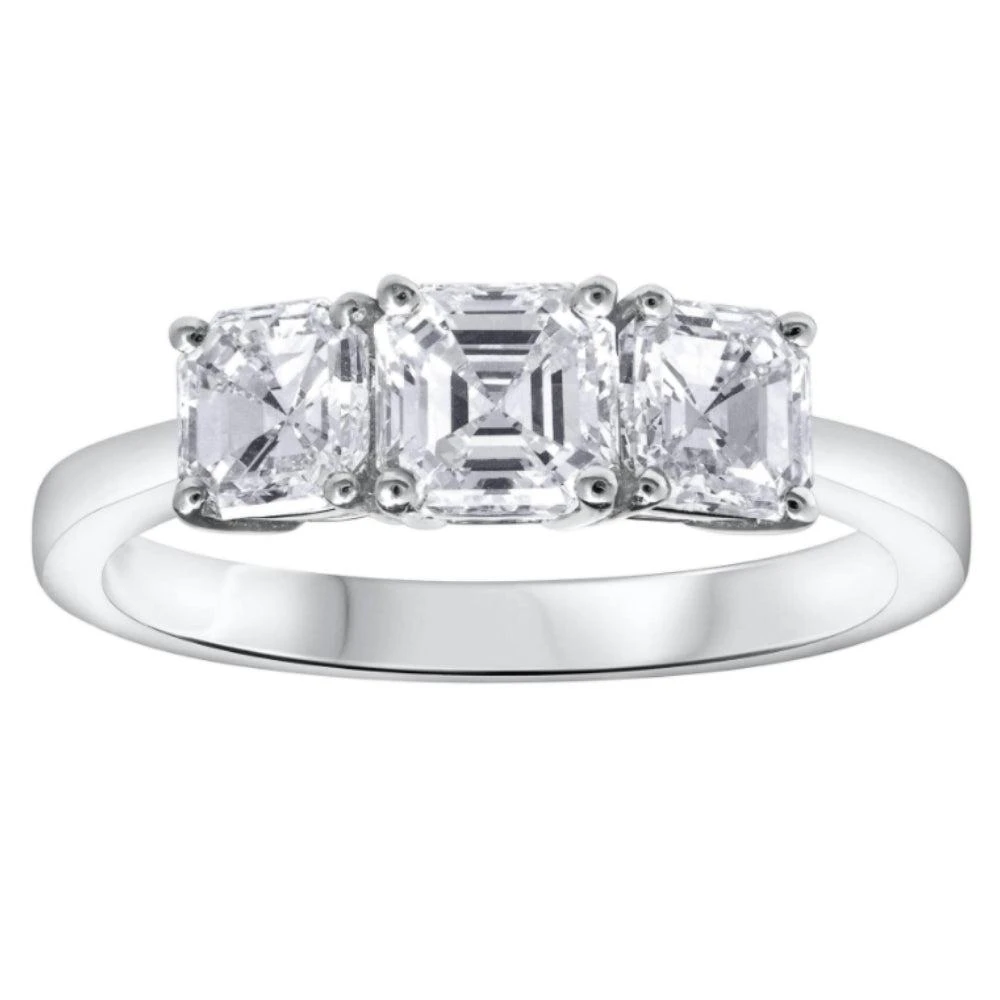 商品Pompeii3|G/VS 1.75Ct Asscher Cut Moissanite 3-Stone Engagement Ring 14k White Gold,价格¥4410,第1张图片