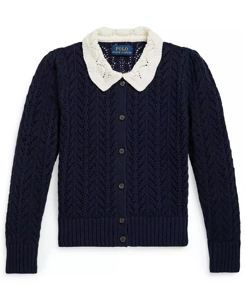 商品Ralph Lauren|Girls 2T-6X Pointelle-Knit Peter Pan Collar Cardigan,价格¥388,第4张图片详细描述