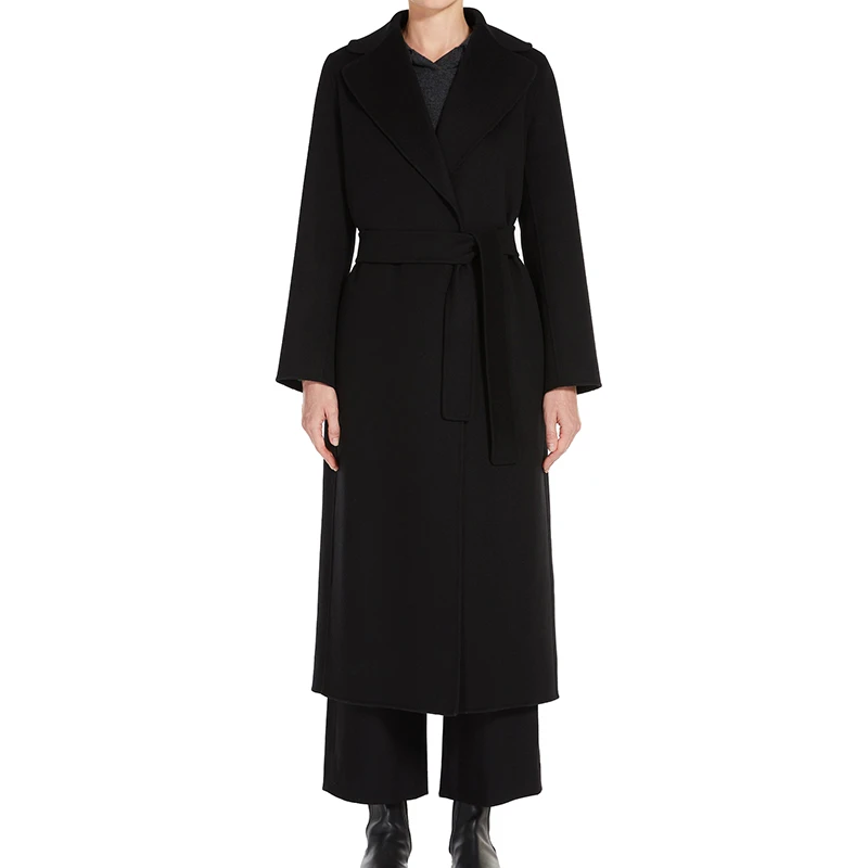 MaxMara/麦丝玛拉 'S女士黑色羊毛配腰带长款浴袍大衣 商品