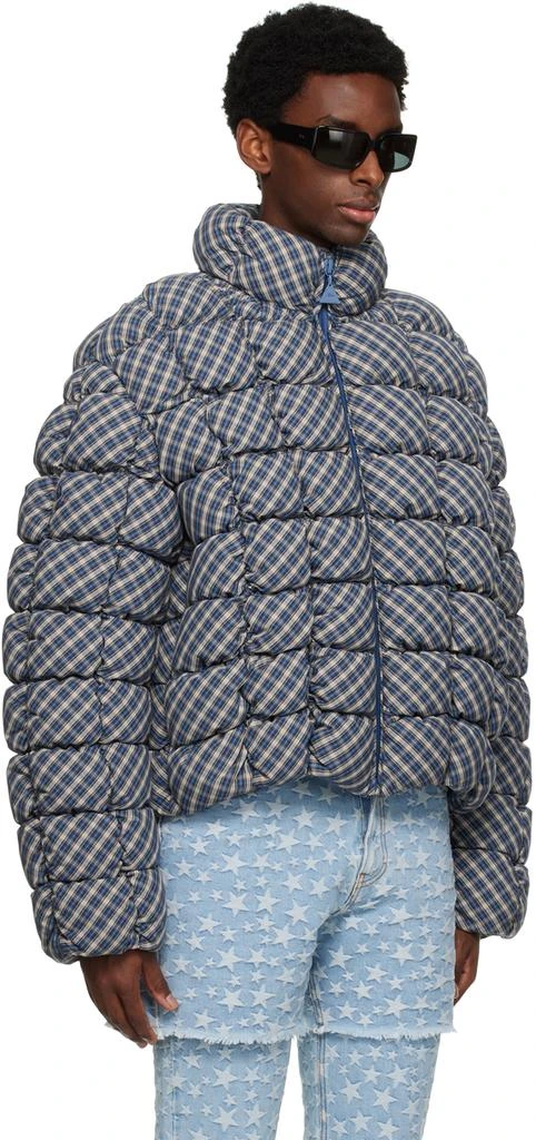 商品ERL|Blue & Beige Plaid Biscuit Down Coat,价格¥6851,第2张图片详细描述