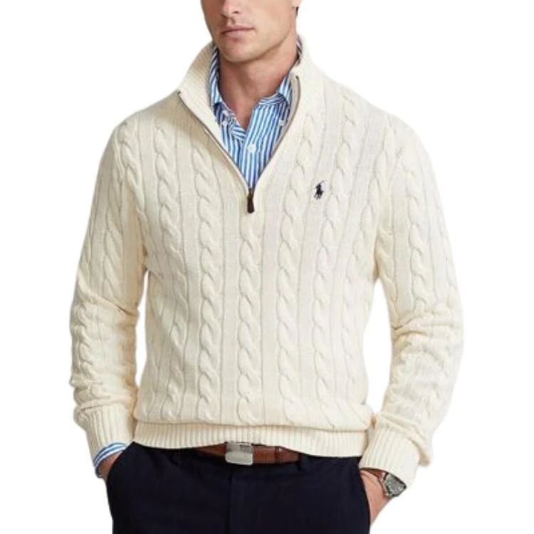 商品[国内直发] Ralph Lauren|[预售3天]纯色半拉链立领动物刺绣长袖针织衫 男款 米白色,价格¥1902,第5张图片详细描述