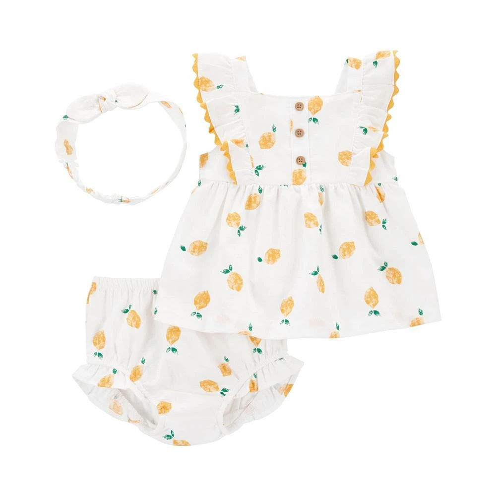 商品Carter's|Baby Girls Lemon Print Outfit and Head Wrap, 3 Piece Set,价格¥240,第1张图片