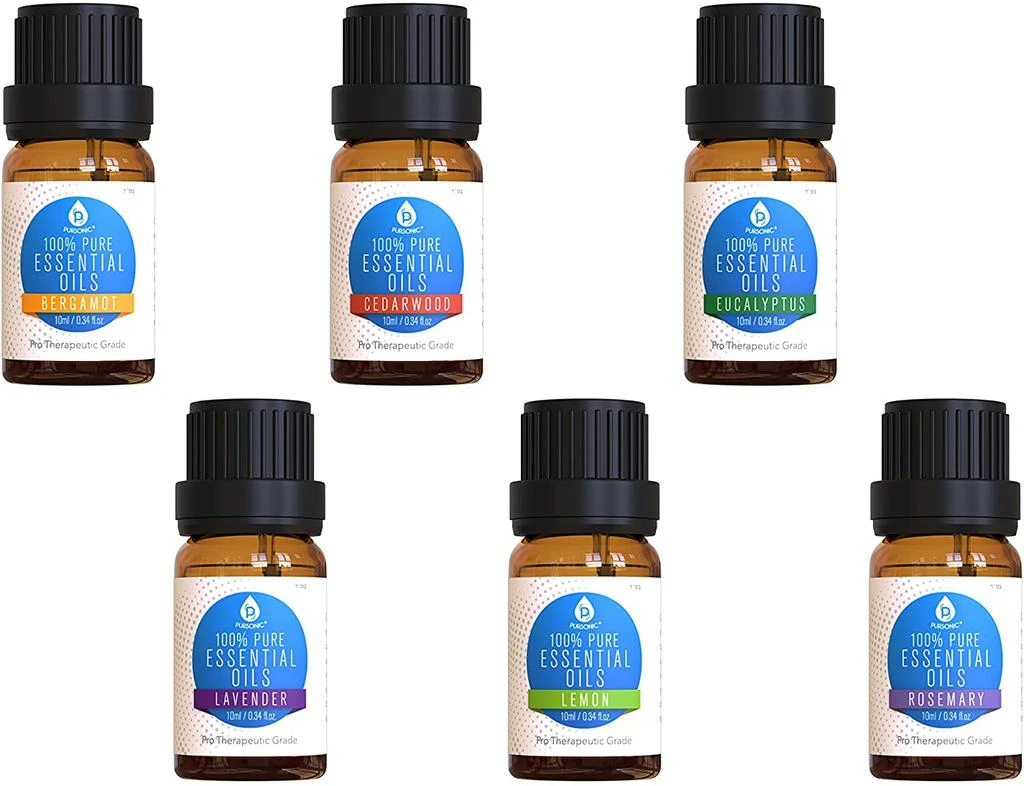 商品PURSONIC|100% Pure Essential Aromatherapy Oils Gift Set-6 Pack , 10ML(Bergamot, Cedarwood, Eucalyptus, Lavender, Lemon, Rosemary.),价格¥128,第1张图片