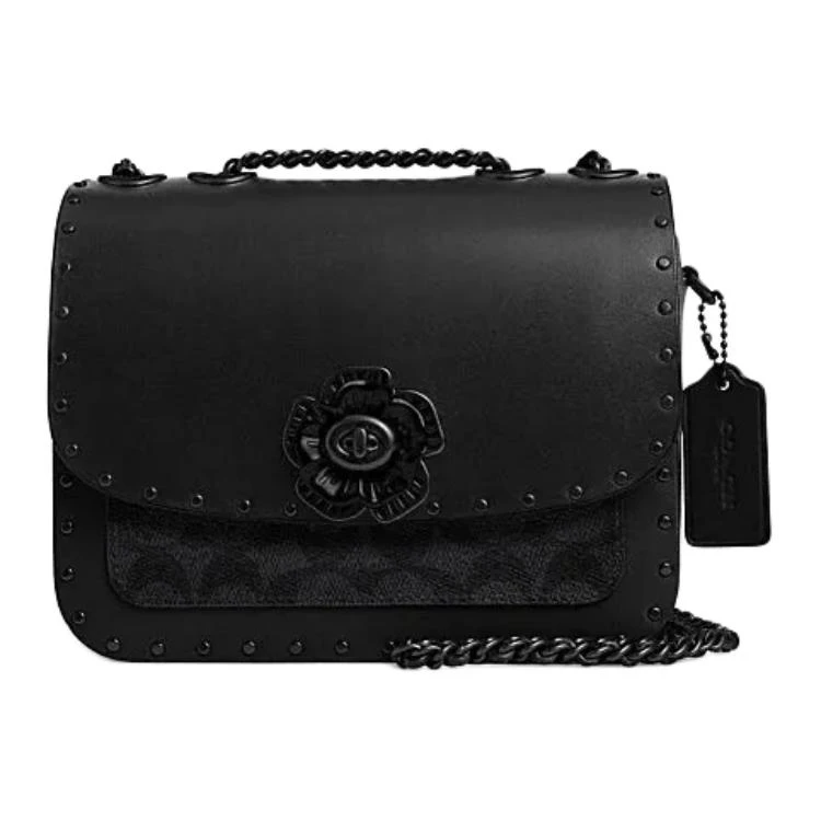 商品[国内直发] Coach|蔻驰 Madison 19 品牌徽标锁扣开合 牛皮革拼人造革 单肩斜挎包 小号 女款 黑色,价格¥3197,第1张图片