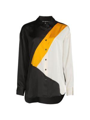 Colorblock Satin Button Down Shirt商品第3张图片规格展示