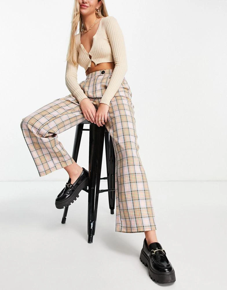 商品Y.A.S.|Y.A.S checked wide leg trouser co-ord in stone,价格¥157,第1张图片