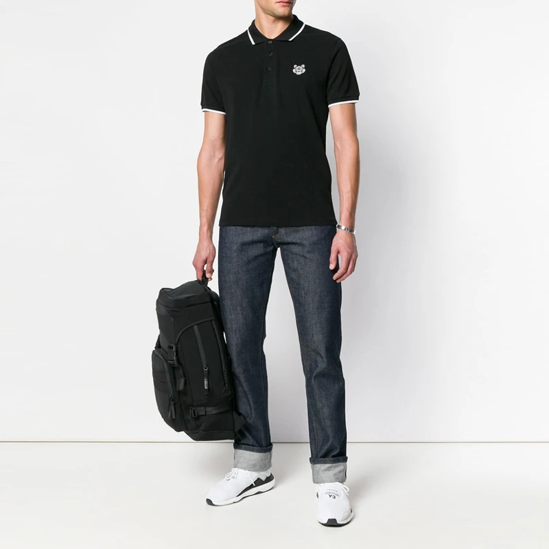 商品Kenzo|Kenzo 高田贤三 男士黑色纯棉虎头图案短袖POLO衫 F005PO0014BA-99,价格¥943,第1张图片