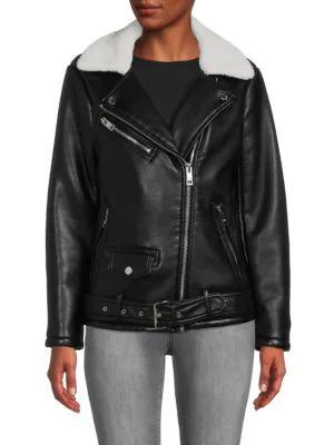 商品Michael Kors|Faux Fur & Faux Leather Moto Jacket,价格¥894,第3张图片详细描述