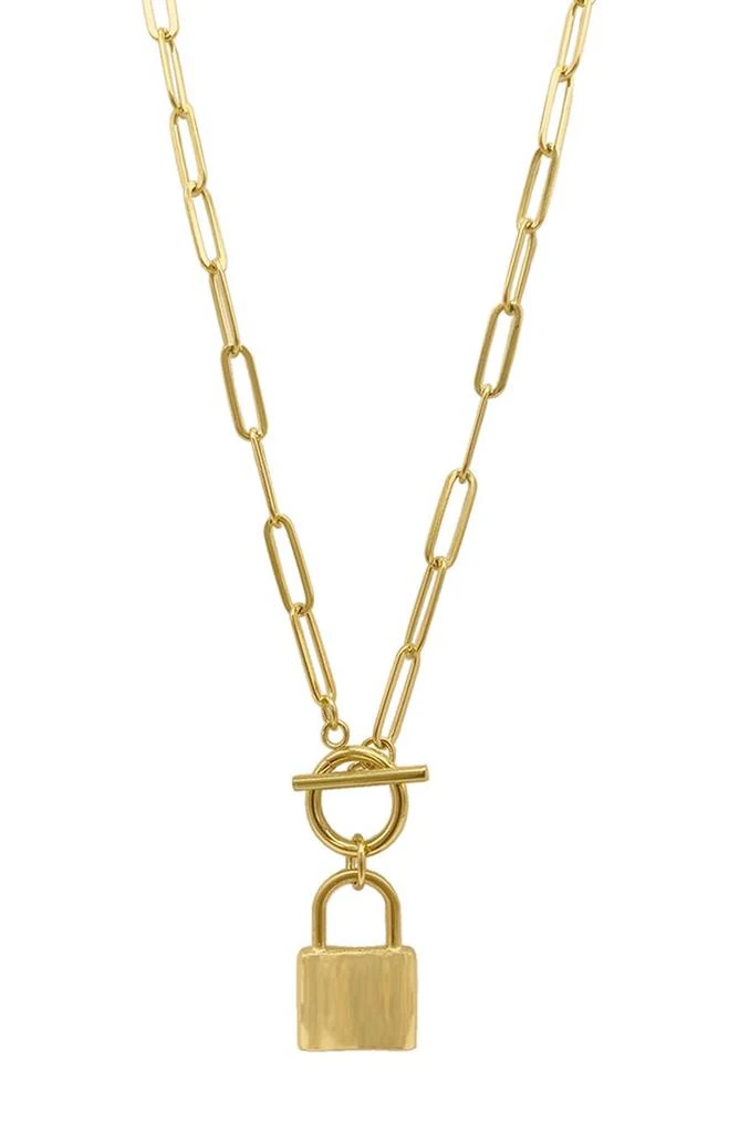 商品ADORNIA|14K Gold Plated Water Resistant Paper Clip Chain Lock Toggle Necklace,价格¥209,第1张图片