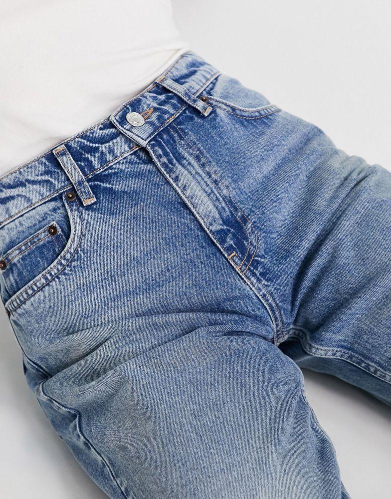 ASOS DESIGN premium hemp blend high rise loose flare jean in mid blue商品第3张图片规格展示