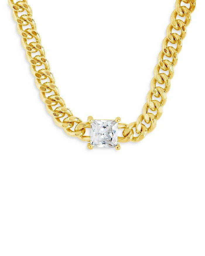 商品Sterling Forever|Square Cubic Zirconia Curb Chain Collar Necklace in 14K Gold Plated, 16"-18",价格¥507,�第4张图片详细描述