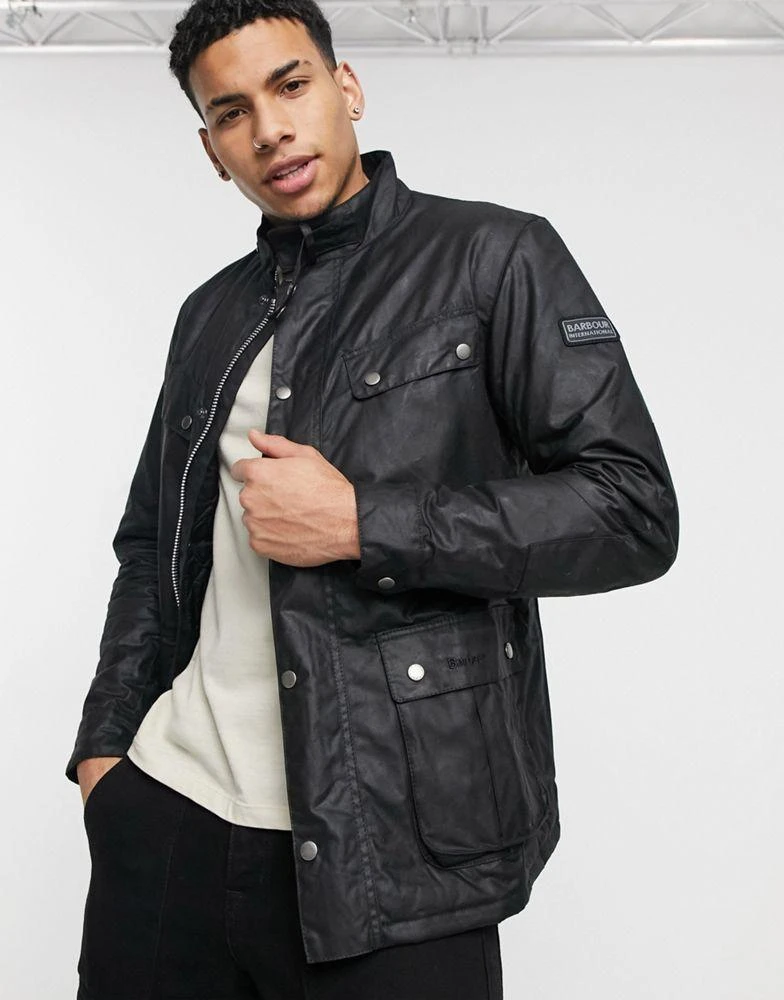 商品Barbour|Barbour International slim fit Duke wax jacket in black,价格¥1862,第3张图片详细描述
