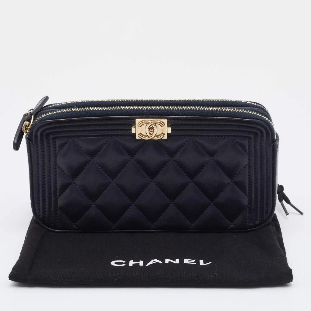 Chanel Navy Blue Quilted Leather Boy Double Zip Clutch 商品