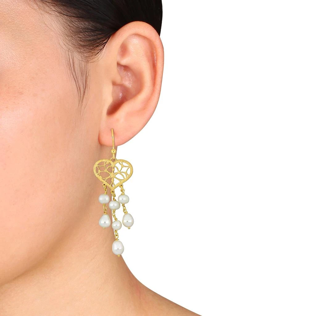 商品Mimi & Max|Mimi & Max 6-6.5mm Cultured Freshwater Pearl Chandelier Style Heart Drop Earrings in Yellow Plated Sterling Silver,价格¥644,第2张图片详细描述