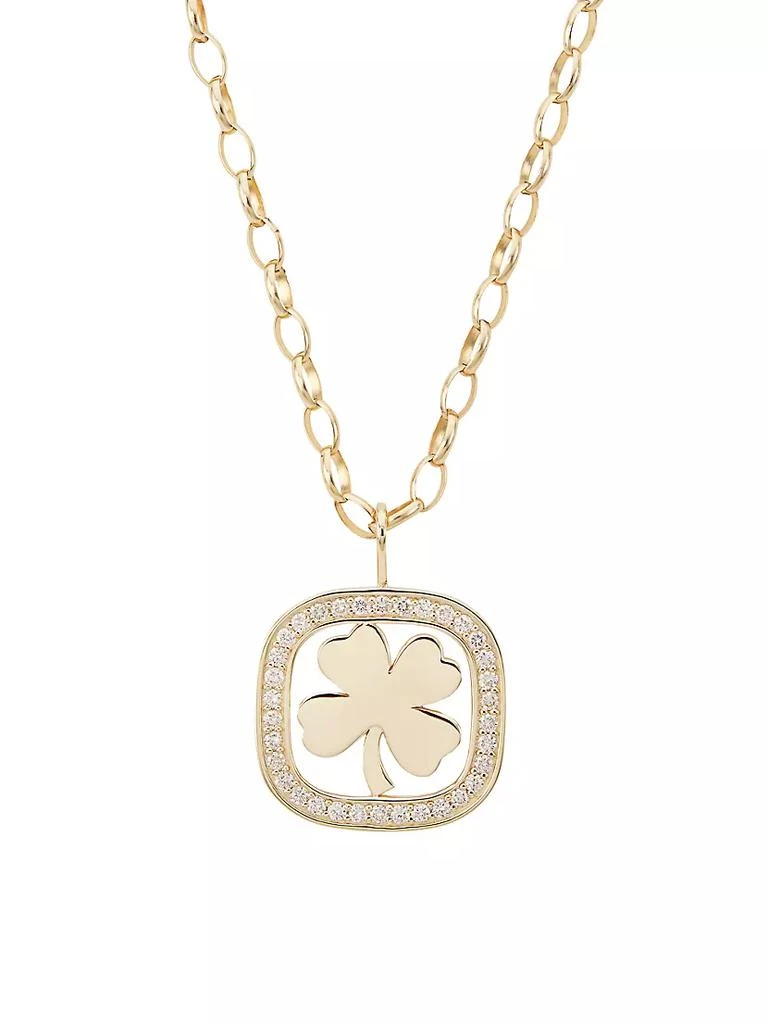 商品Sydney Evan|XL Clover 14K Gold & Diamond Open Icon Charm Necklace,价格¥28978,第1张图片