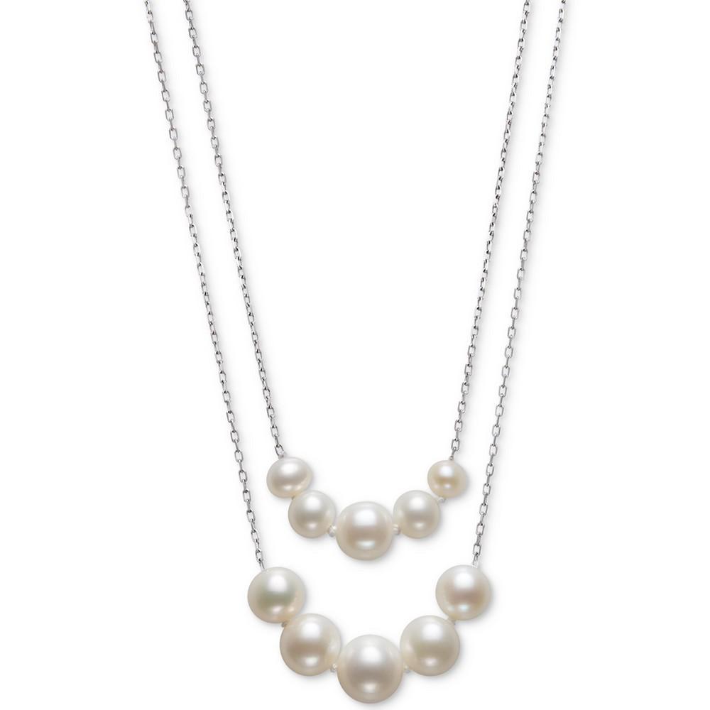 商品Belle de Mer|2-Pc. Set Cultured Freshwater Pearl (4-6mm & 6-8mm) Mommy & Me Collar Necklace in Sterling Silver, 16" + 2" extender, Created for Macy's,价格¥367,第1张图片