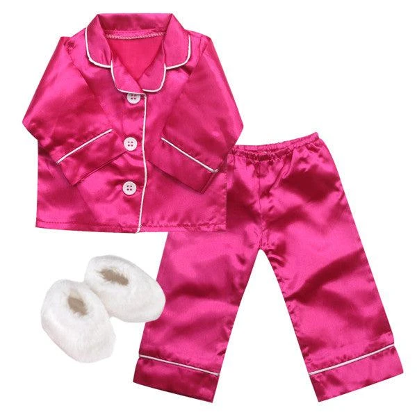 商品Teamson|Sophia’s Satin Pajama Set with Slippers for 18" Dolls, Hot Pink,价格¥128,第1张图片