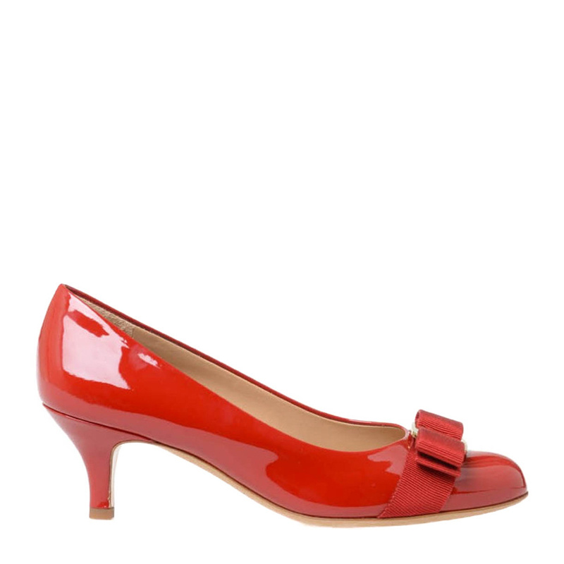 商品Salvatore Ferragamo|Salvatore Ferragamo 菲拉格慕 红色蝴蝶结罗斯纹漆皮中跟鞋 01-B792-592182,价格¥3333,第1张图片