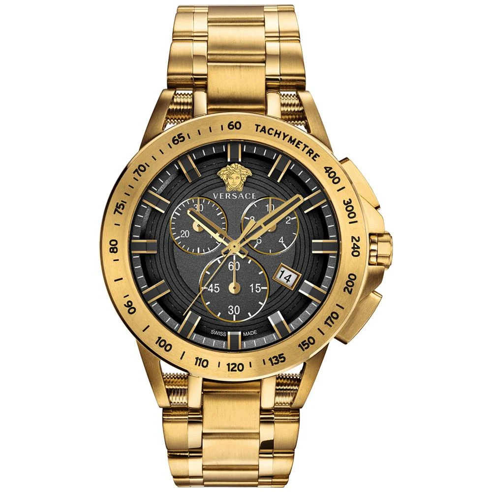 商品Versace|Men's Swiss Chronograph Sport Tech Gold Ion Plated Stainless Steel Bracelet Watch 45mm,价格¥9393,第1张图片