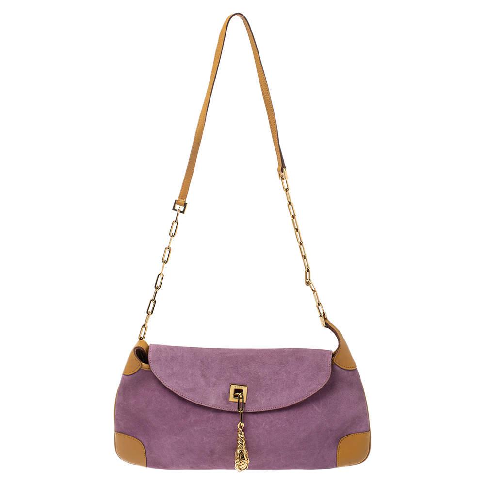 Gucci Purple/Tan Suede and Leather Tiger Charm Shoulder Bag商品第1张图片规格展示