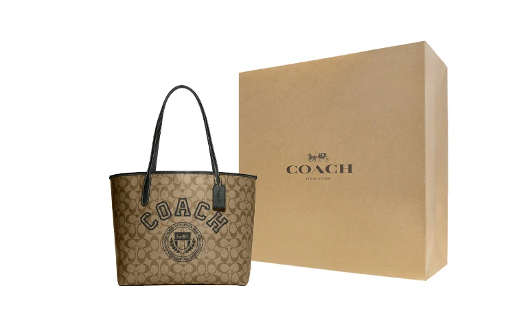 商品[国内直发] Coach|蔻驰 City 33 经典老花满印标志性Logo压印吊饰搭扣开合 人造革 托特包Tote包购物袋单肩手提包 大号 女款 卡其色,价格¥1461,第6张图片详细描述