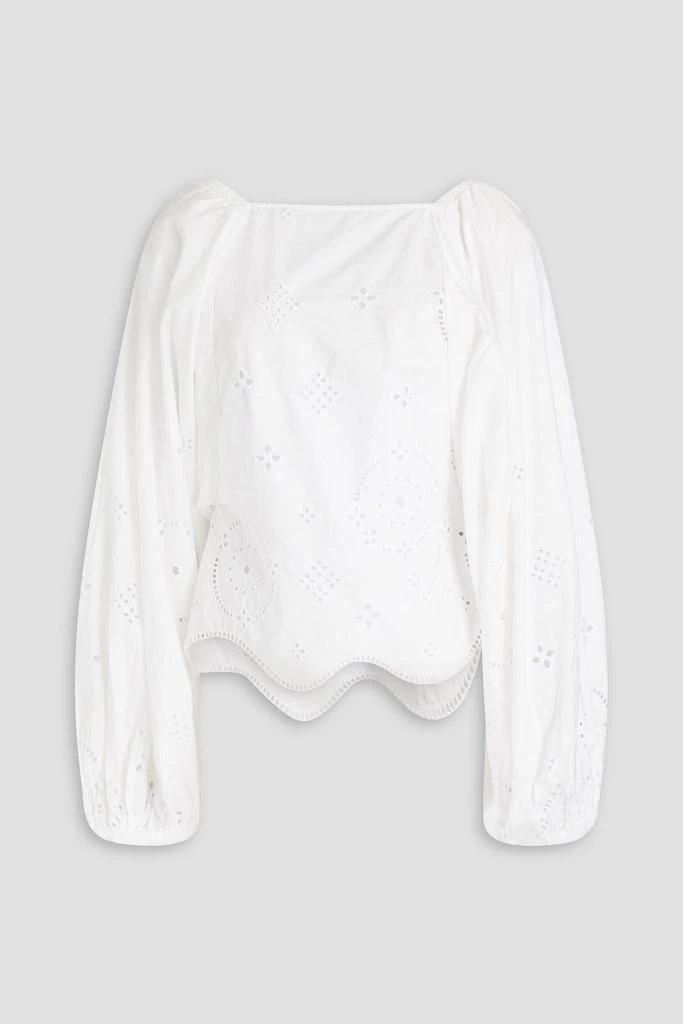 商品Ganni|Tie-back broderie anglaise cotton blouse,价格¥1388,第1张图片