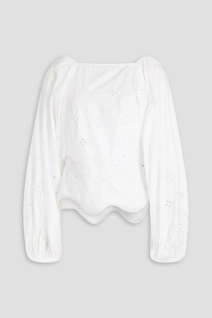 商品Ganni|Tie-back broderie anglaise cotton blouse,价格¥925,第1张图片