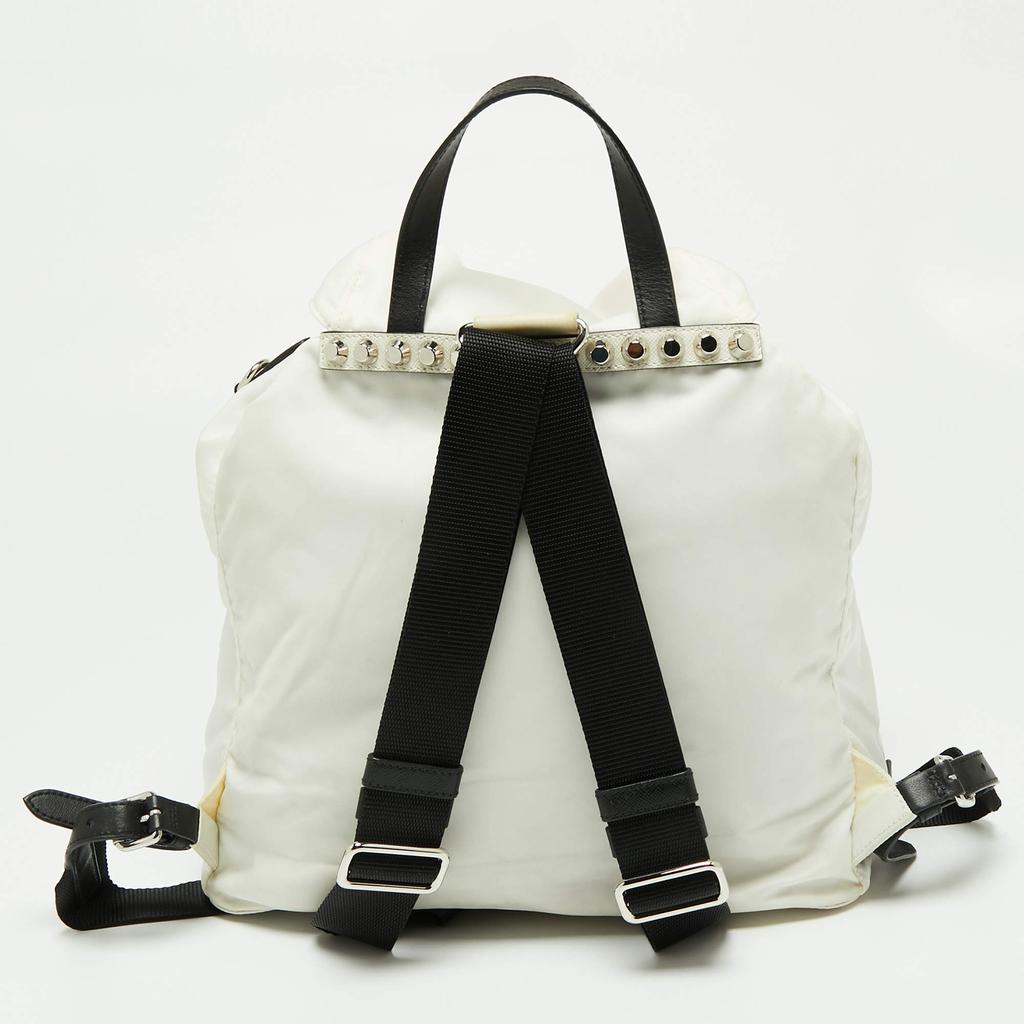 Prada White/Black Nylon and Leather New Vela Studded Backpack商品第4张图片规格展示