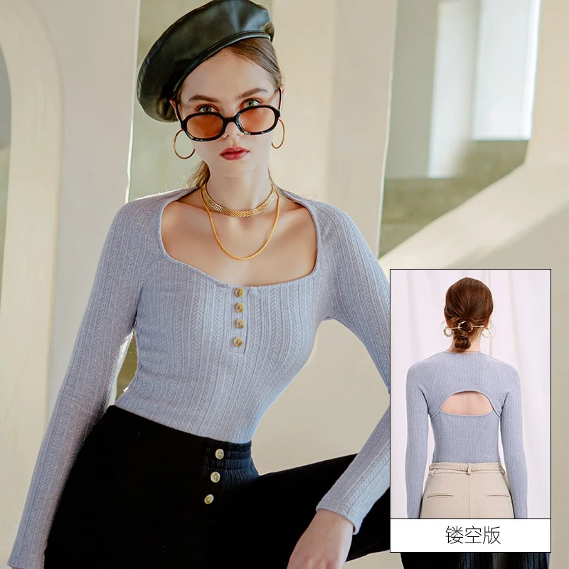 商品[国内直发] Petite Studio NYC|Iris 针织上衣 -蓝色 | Iris Knit Top - Dusty Blue,价格¥211,第1张图片