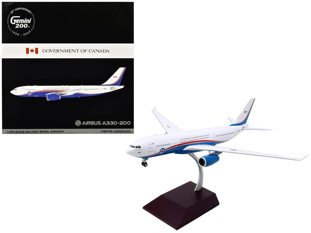 商品GeminiJets|Airbus A330-200 Commercial Aircraft "Government of Canada - Royal Canadian Air Force" (330002) White and Blue with Red Stripes "Gemini 200" Series 1/200 Diecast Model Airplane by,价格¥1607,第2张图片详细描述