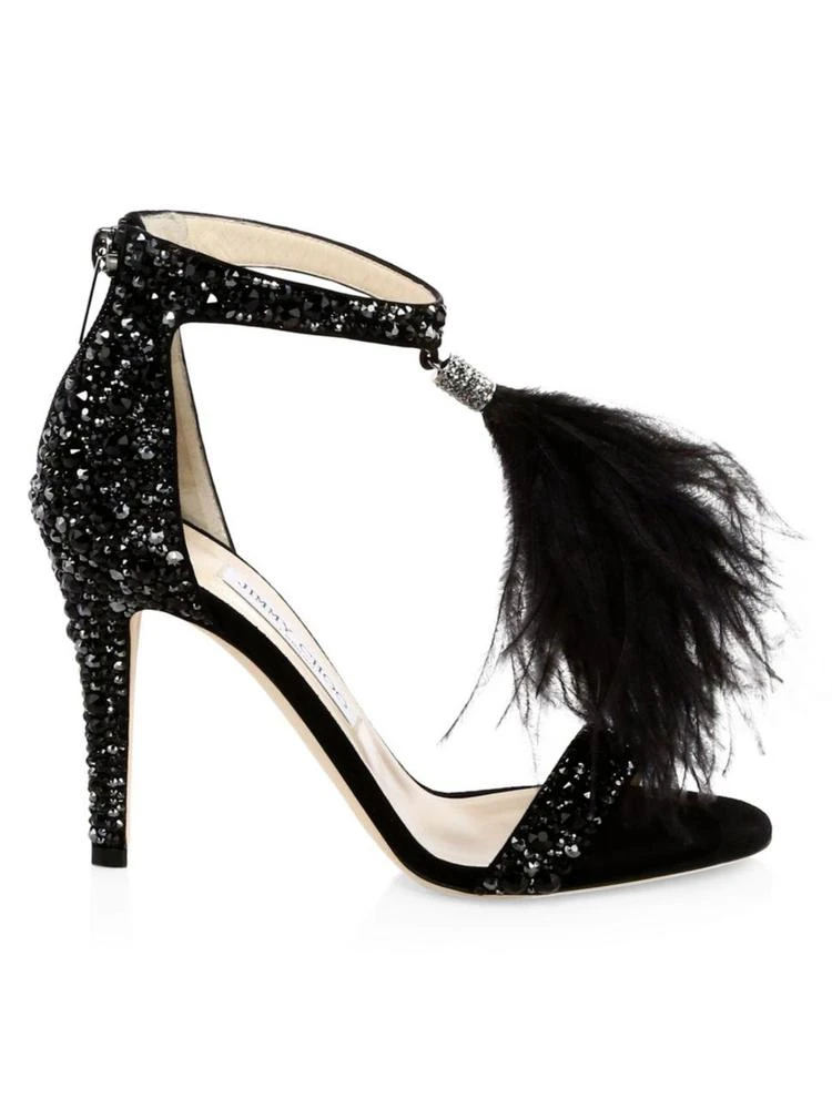 商品Jimmy Choo|Jimmy Choo - Viola Feather-Tassel Crystal-Embellished Suede Sandals,价格¥4260,第1张图片