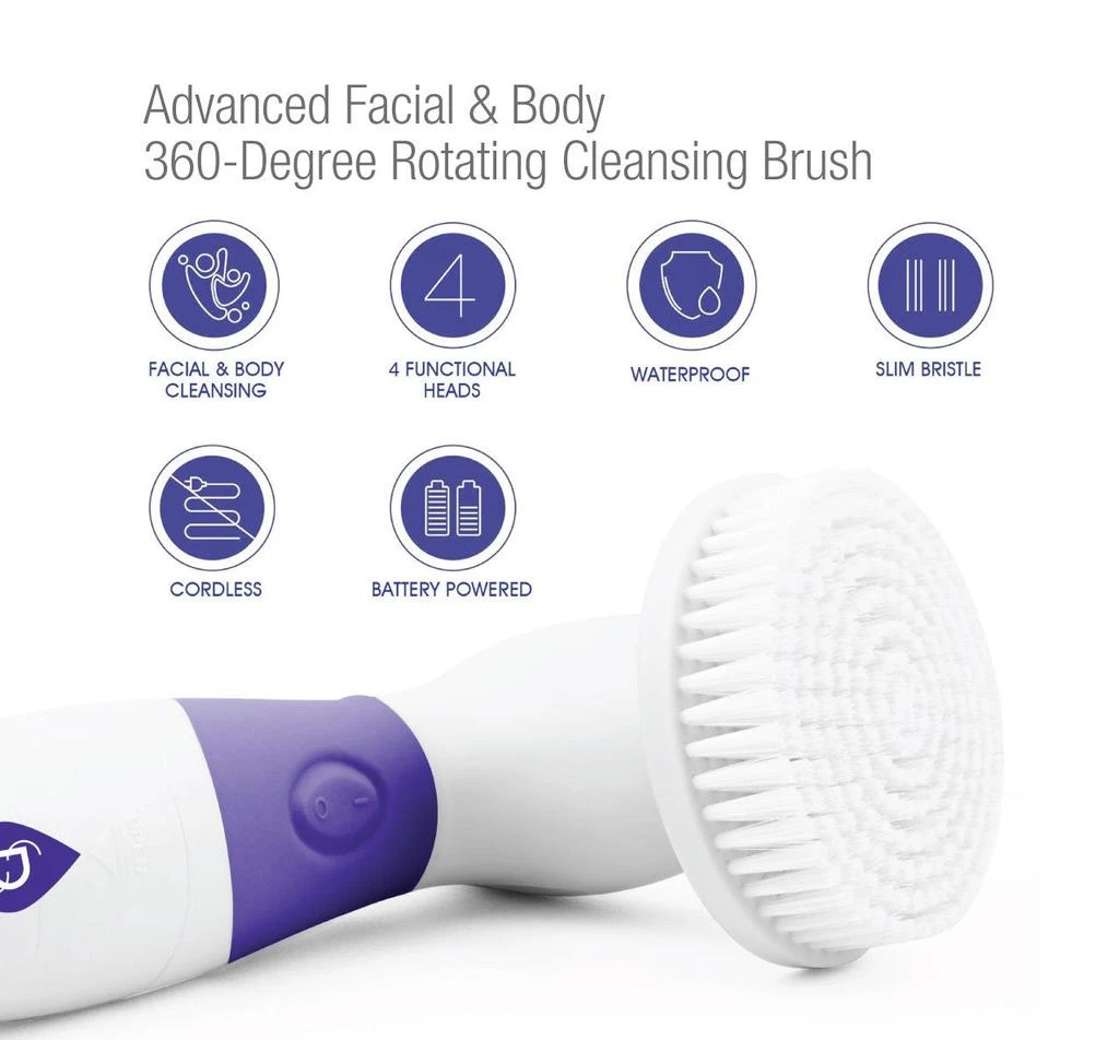 商品PURSONIC|Advanced Facial and Body Cleansing Brush for Removing Makeup & Exfoliating Dead Skin - Includes 4 Multifunction Brush Heads: Facial, Body, Pumice Stone and Sponge (Purple),价格¥143,第3张图片详细描述