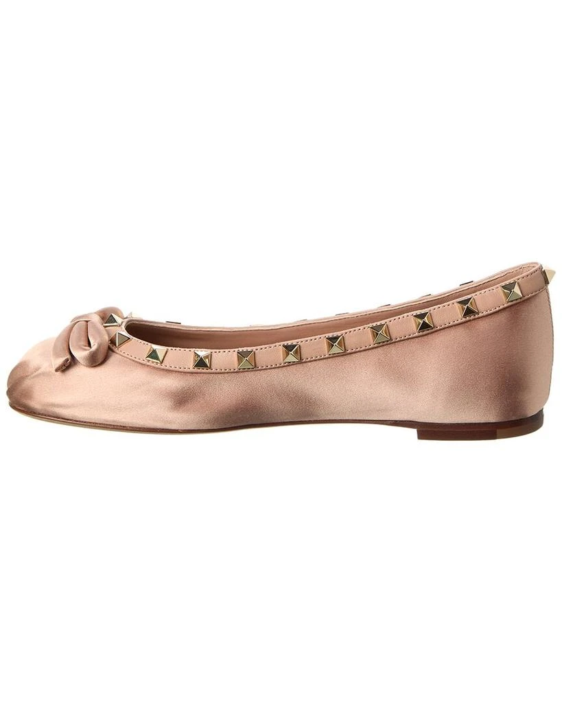 商品Valentino|Valentino Rockstud Satin & Leather Ballerina Flat,价格¥4634,第3张图片详细描述