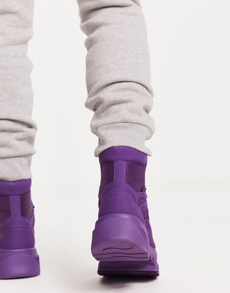 商品ASOS|ASOS DESIGN chunky sole lace up boots in dark purple faux suede and mesh,价格¥370,第4张图片详细描述