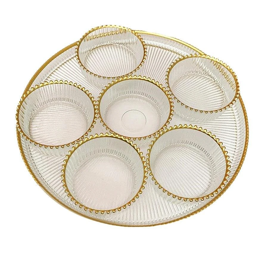 商品Classic Touch Decor|Glass Seder Tray with Gold Beaded Trim - with 6 Bowls,价格¥576,第1张图片