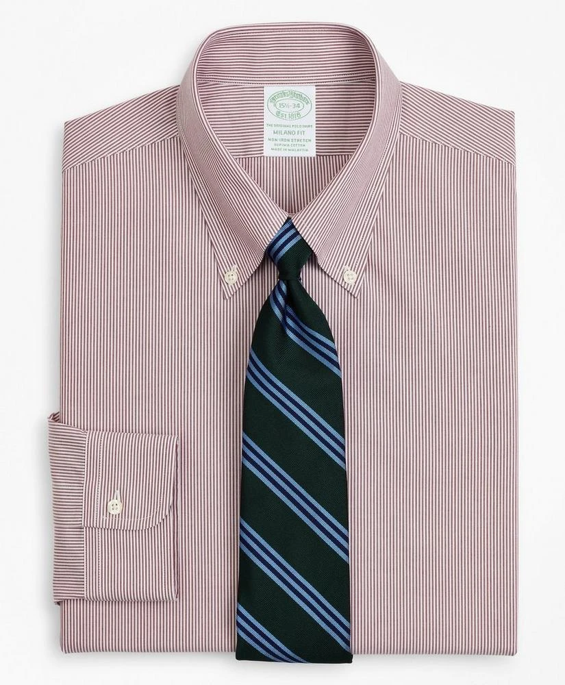 商品Brooks Brothers|Stretch Milano Slim-Fit Dress Shirt, Non-Iron Poplin Button-Down Collar Fine Stripe,价格¥399,第1张图片