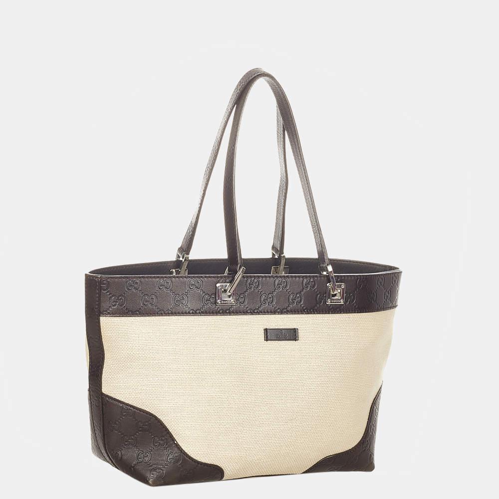 Gucci Beige/Black/Brown  Canvas Tote Bag商品第2张图片规格展示