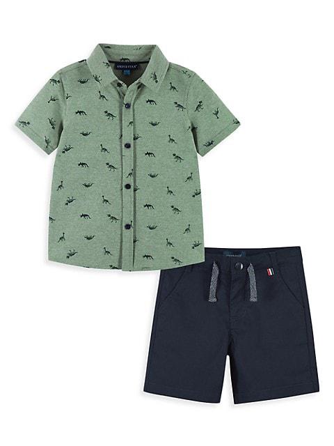 Little Boy's 2-Piece Dinosaur Short-Sleeve Shirt & Twill Shorts Set商品第1张图片规格展示