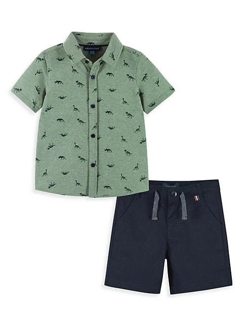 商品Andy & Evan|Little Boy's 2-Piece Dinosaur Short-Sleeve Shirt &amp; Twill Shorts Set,价格¥221,第1张图片