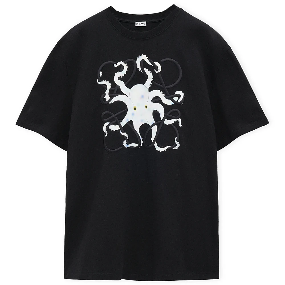 商品[国内直发] Loewe|罗意威 x Suna Fujita SS25 圆领章鱼印花刺绣短袖T恤 男款 黑色,价格¥5039,第1张图片