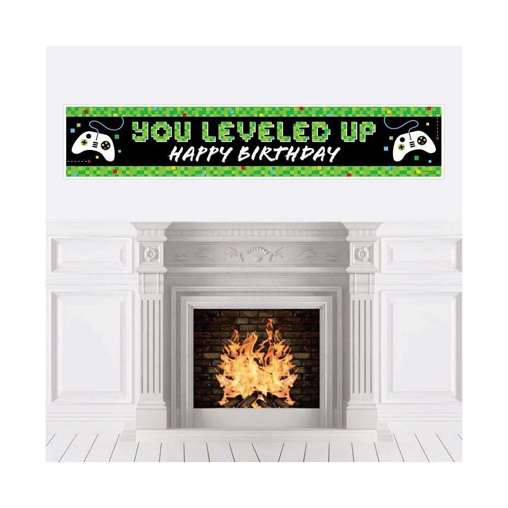商品Big Dot of Happiness|Game Zone - Pixel Video Game Happy Birthday Decorations Party Banner,价格¥157,第1张图片
