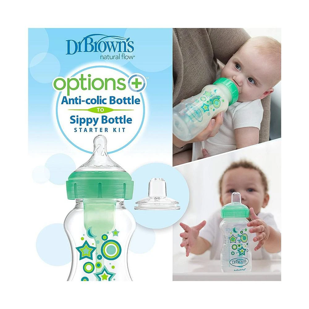 商品Dr. Browns|Anti-Colic Options+ Wide-Neck Baby Bottle to Sippy Bottle, 9oz, 2 pack, Green,价格¥205,第2张图片详细描述