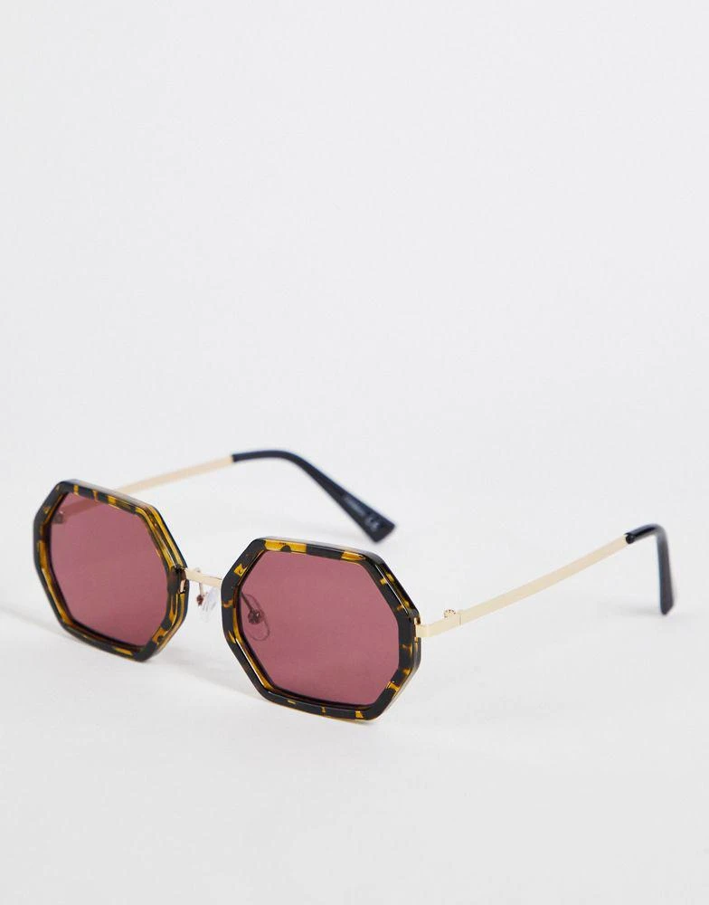 商品ASOS|ASOS DESIGN hexagon sunglasses with purple lens in brown tortoiseshell,价格¥77,第1张图片