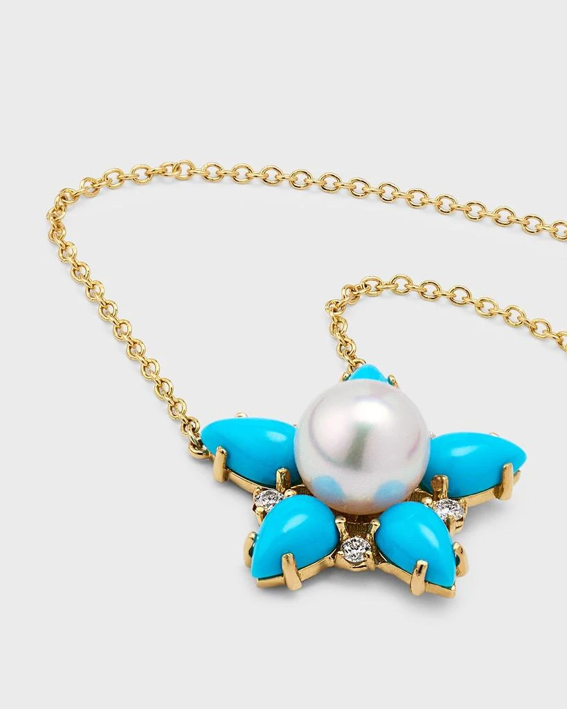 商品Pearls By Shari|18K Yellow Gold Akoya Pearl, Diamond and Pear Shape Turquoise Necklace, 18"L,价格¥32590,第2张图片详细描述