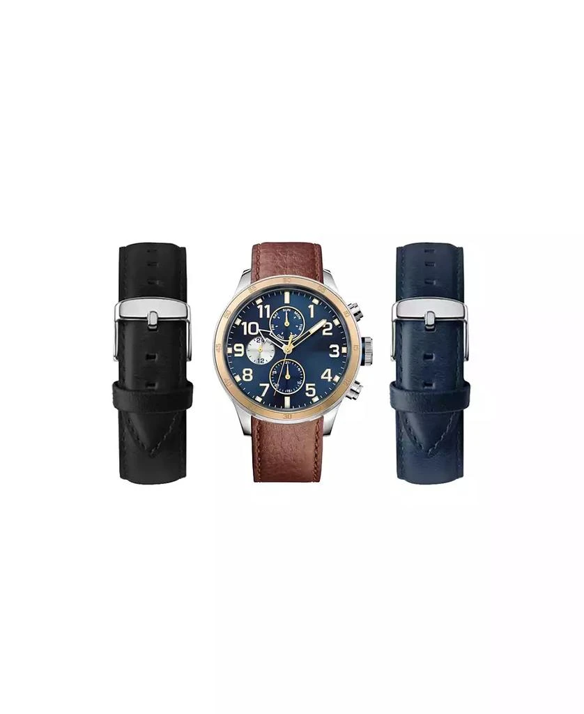 商品American Exchange|Men's Dial Quartz Brown Leather Strap Watch with Interchangeable Straps, Set of 3,价格¥150,第1张图片