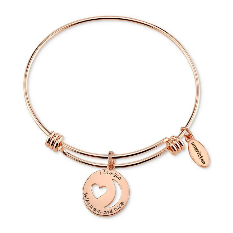 商品Unwritten|Pavé Moon & Heart Charm Bangle Bracelet in Rose Gold-Tone Stainless Steel,价格¥105,第3张图片详细描述